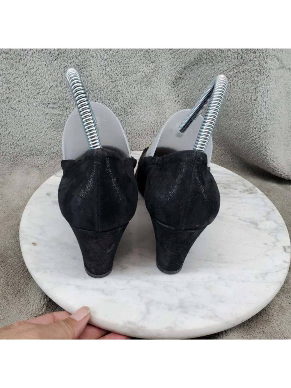 AGL Attilio Giusti Leombruni Shoes Womens 37.5 US 7.5 Black Leather Wedge *Read*